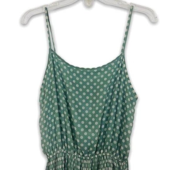 O2 Collection Women’s Midi Sundress Large Juniors Polka Dot Pleats Green - Picture 3 of 9